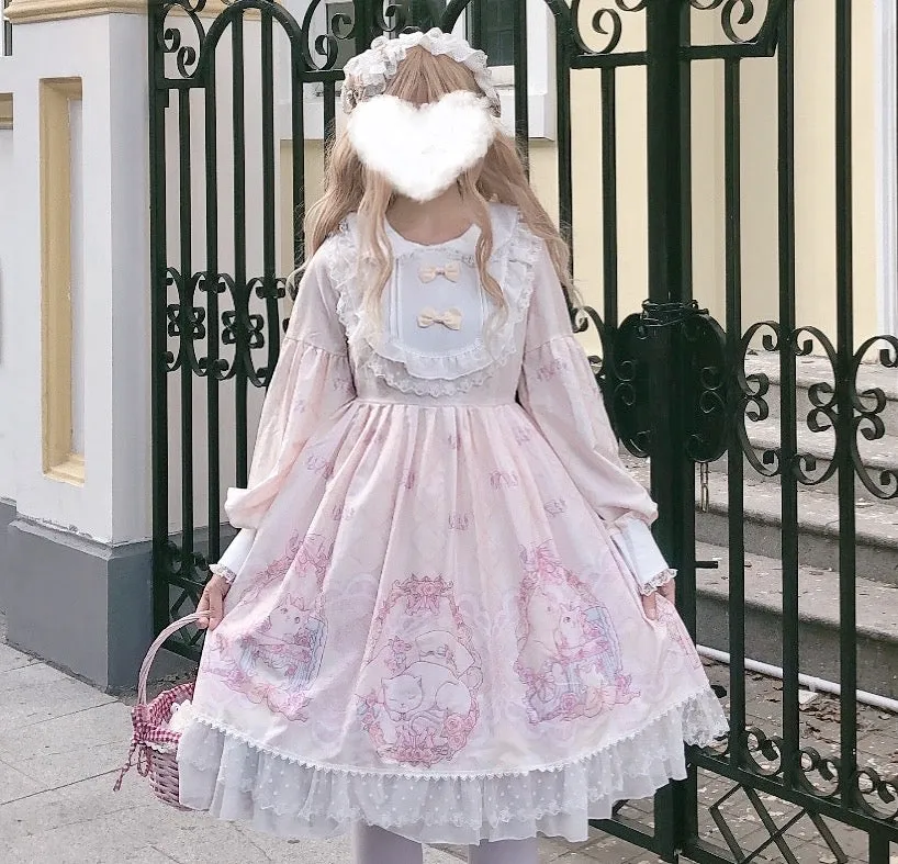 LOLITA “CAT GARDEN” DOLL COLLAR OP LONG SLEEVE DRESS BY90060