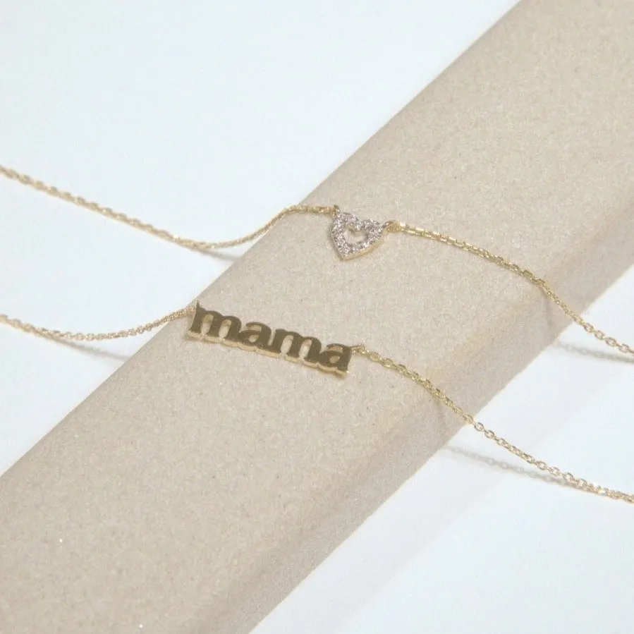 Mama Necklace in Solid 14k Yellow Gold