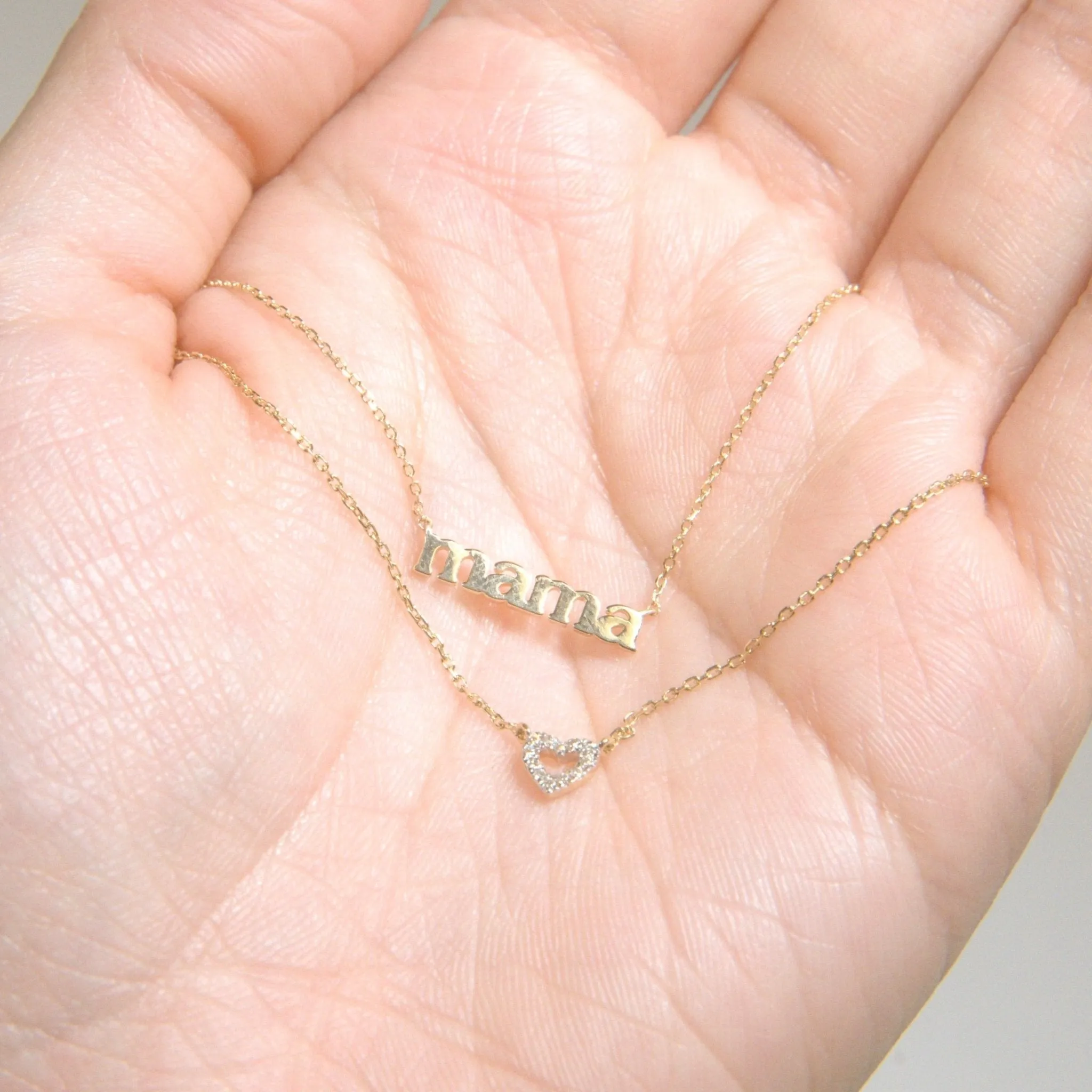 Mama Necklace in Solid 14k Yellow Gold