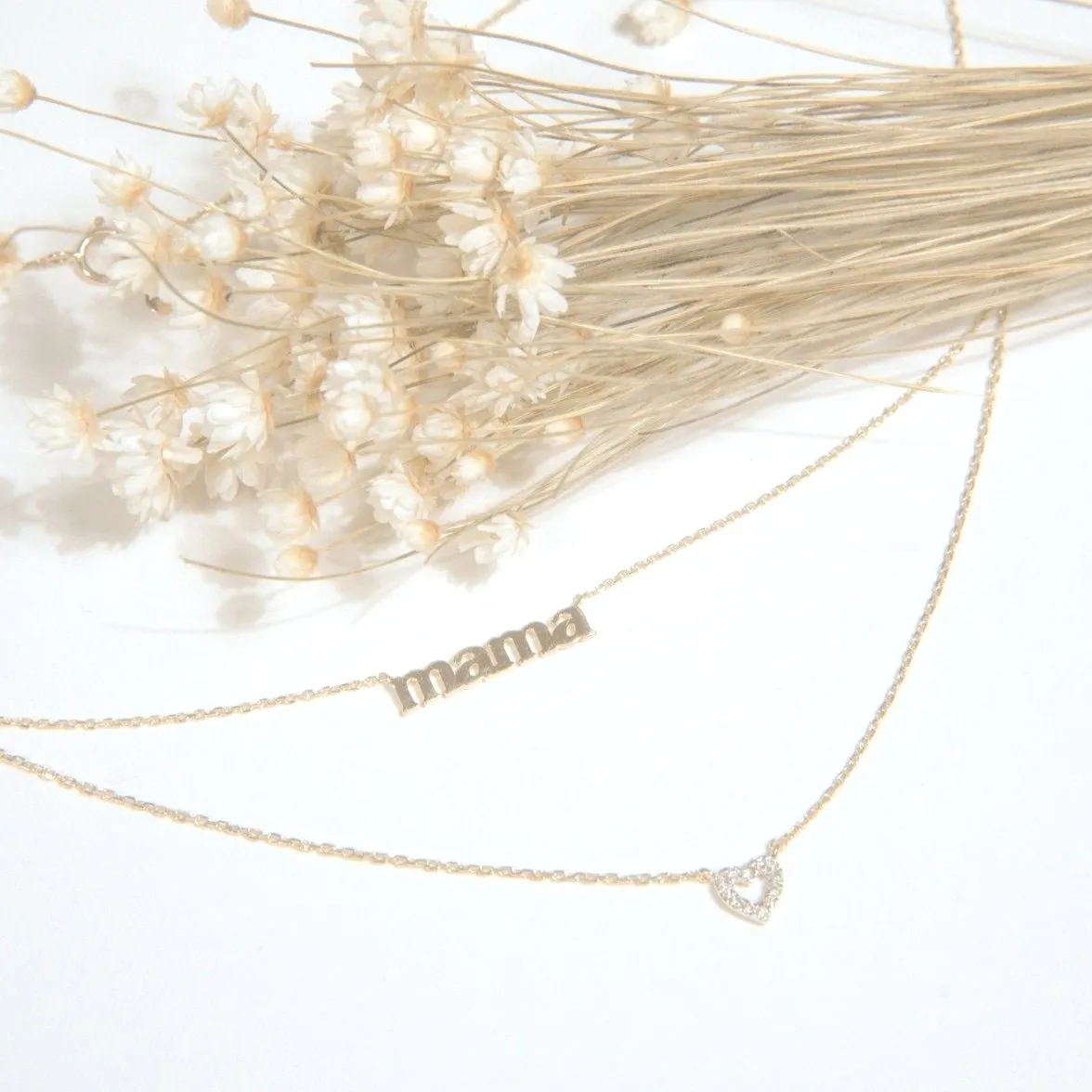 Mama Necklace in Solid 14k Yellow Gold