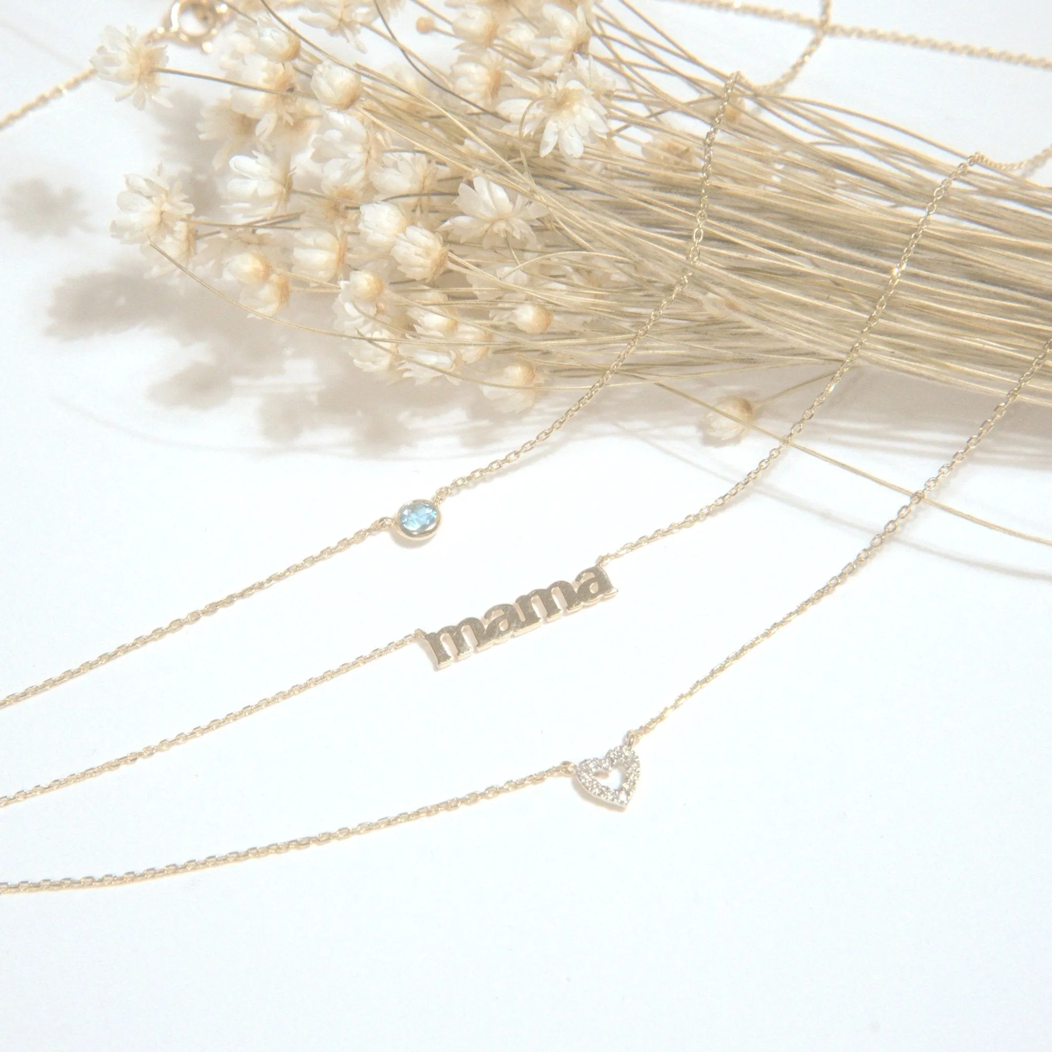 Mama Necklace in Solid 14k Yellow Gold