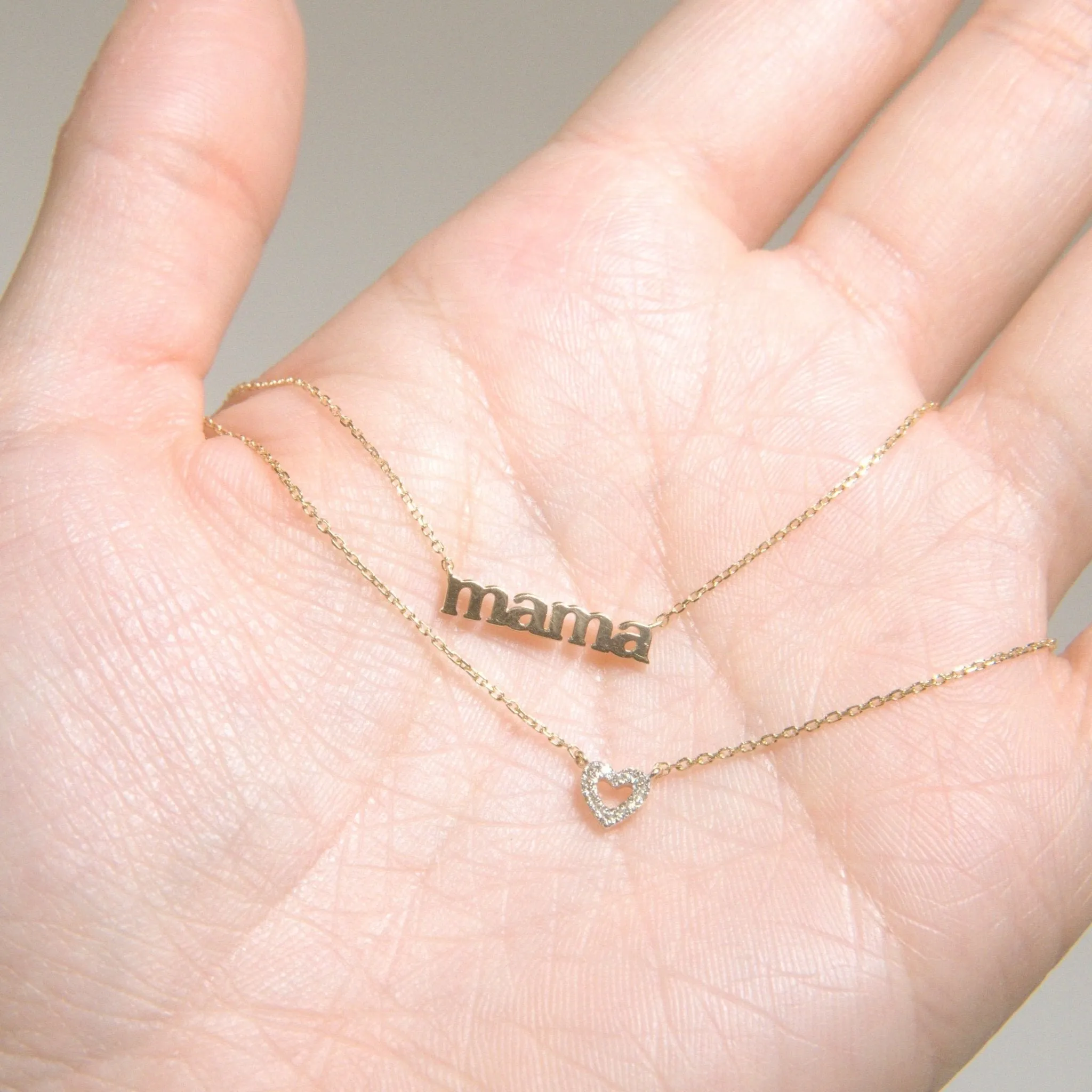 Mama Necklace in Solid 14k Yellow Gold