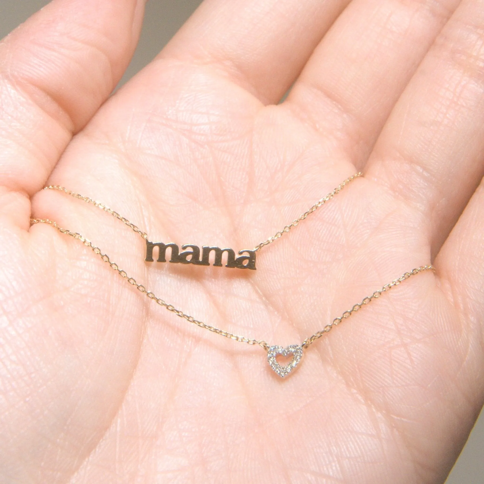 Mama Necklace in Solid 14k Yellow Gold