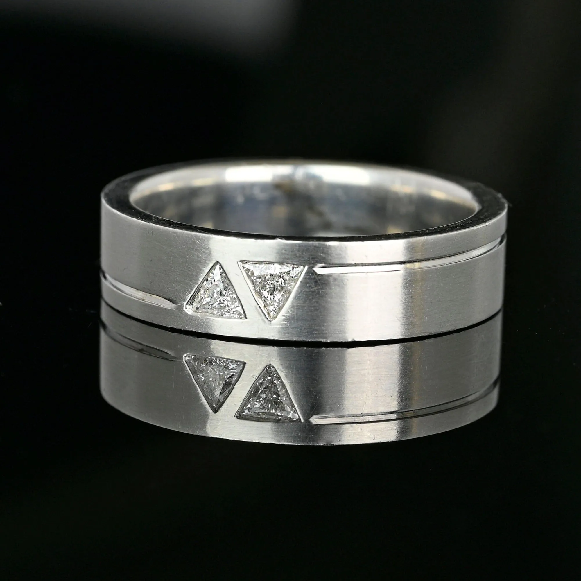 Mens Heavy Trillion Cut Diamond Platinum Ring Band