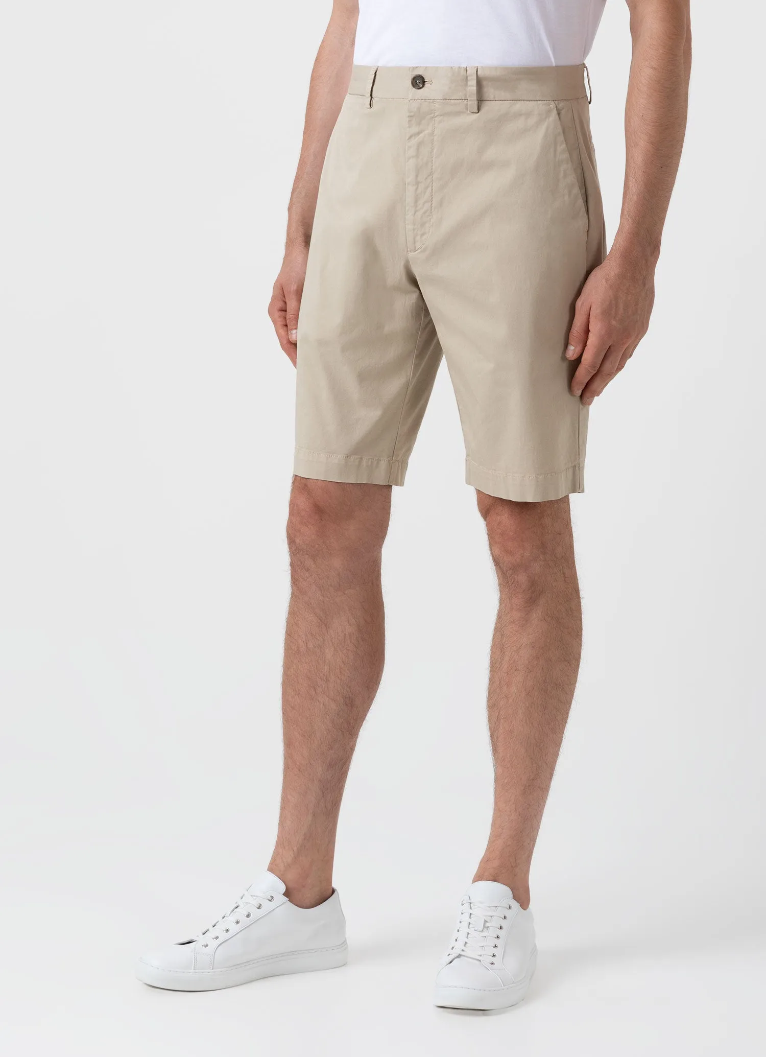 Men's Stretch Cotton Twill Chino Shorts in Light Stone