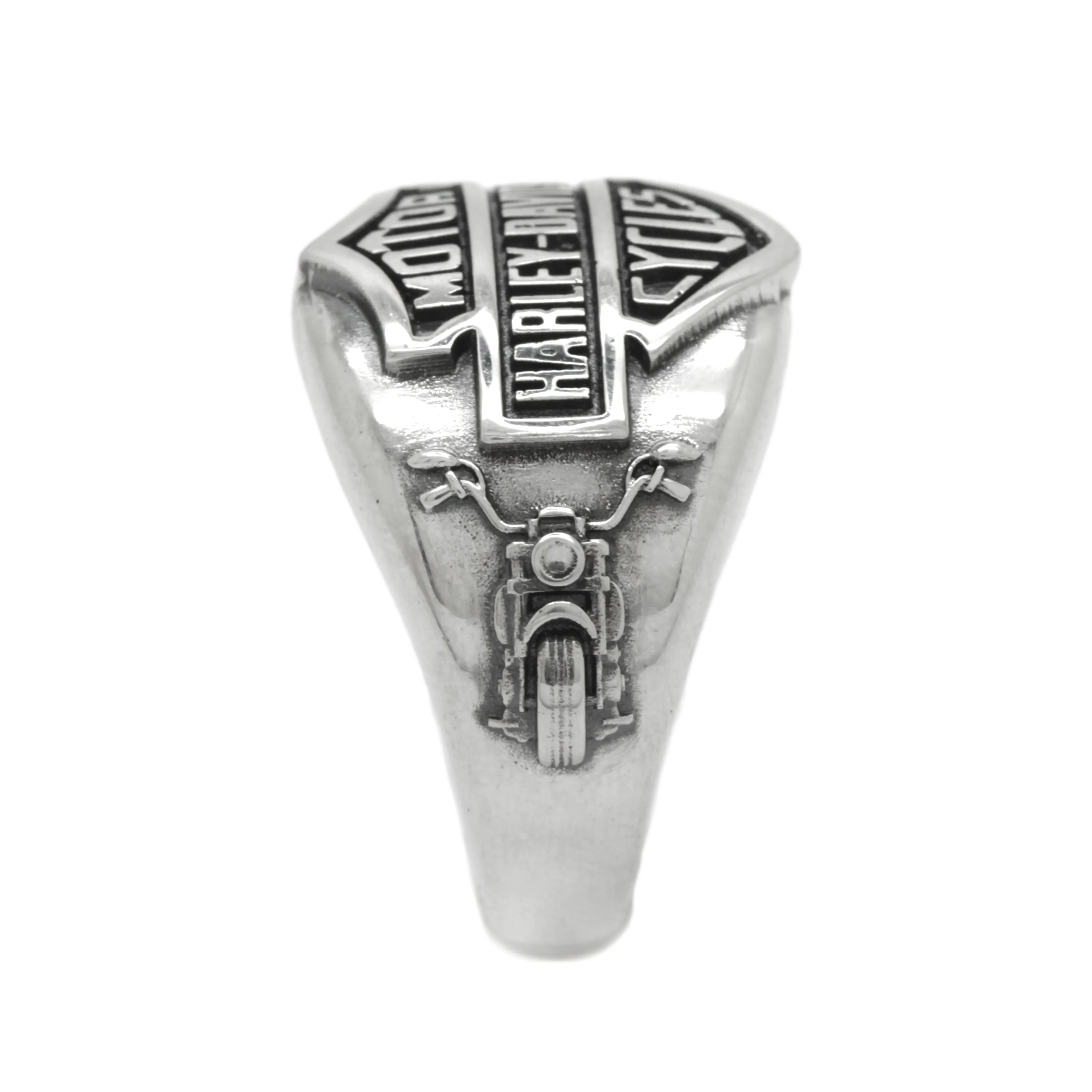 Moto Biker Men Sterling Silver Signet Ring