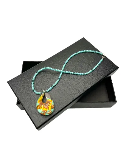 Murano Glass Aqua Teardrop Pendant Necklace