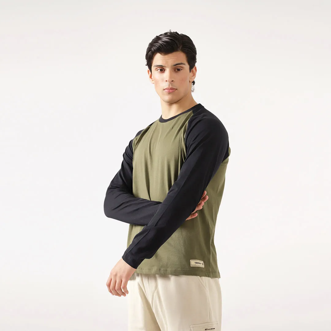 Olive Black Relax Fit Raglan