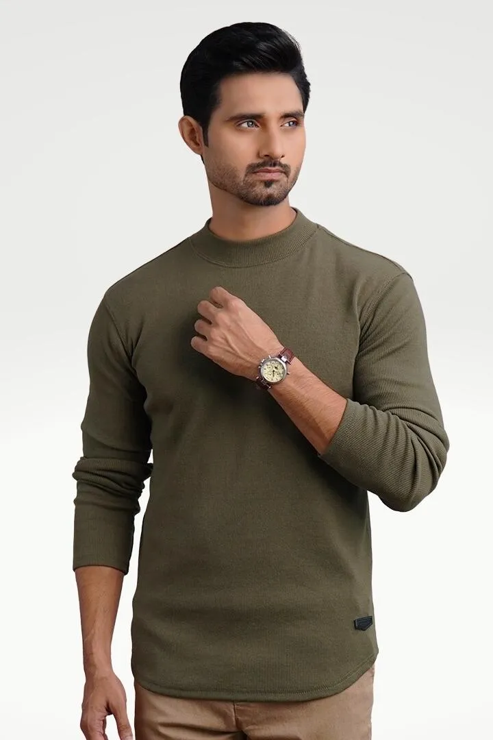 Olive Green Mock Neck Sweatshirt