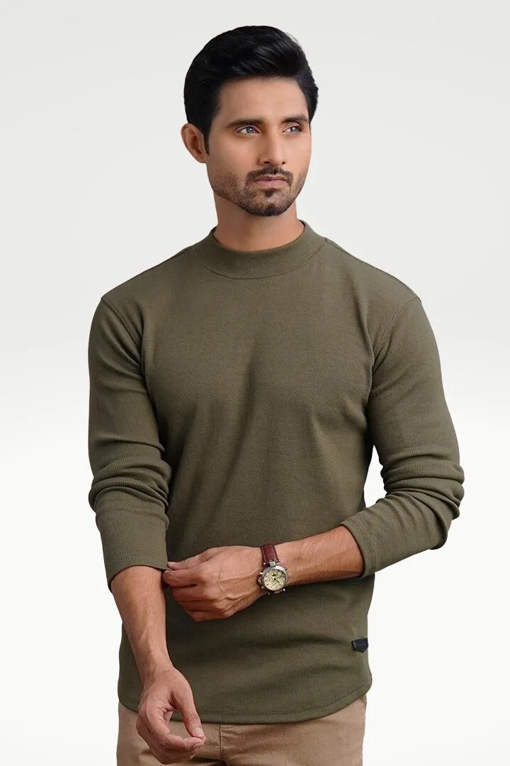 Olive Green Mock Neck Sweatshirt