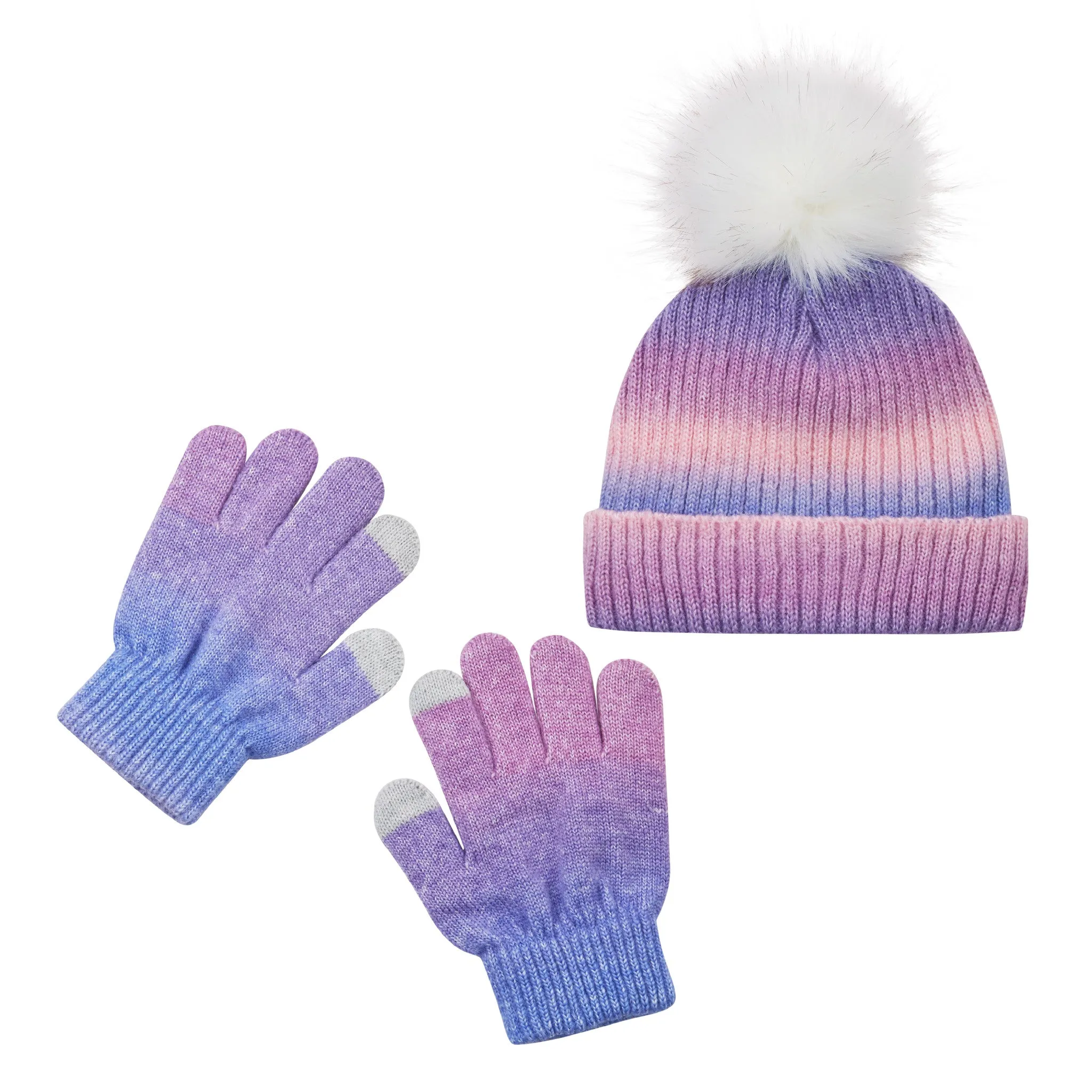 Purple & Pink Ombre Winter Hat & Glove Set