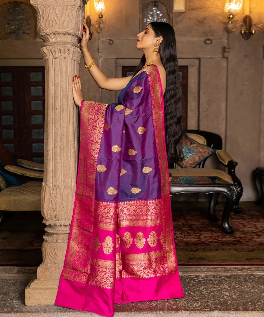 Purple handwoven silk banarasi saree