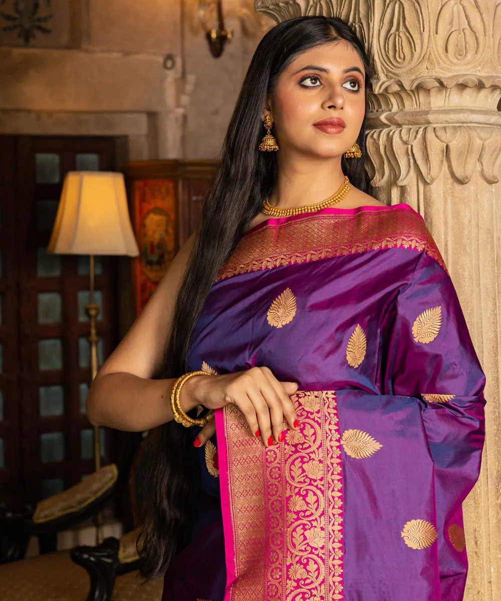 Purple handwoven silk banarasi saree