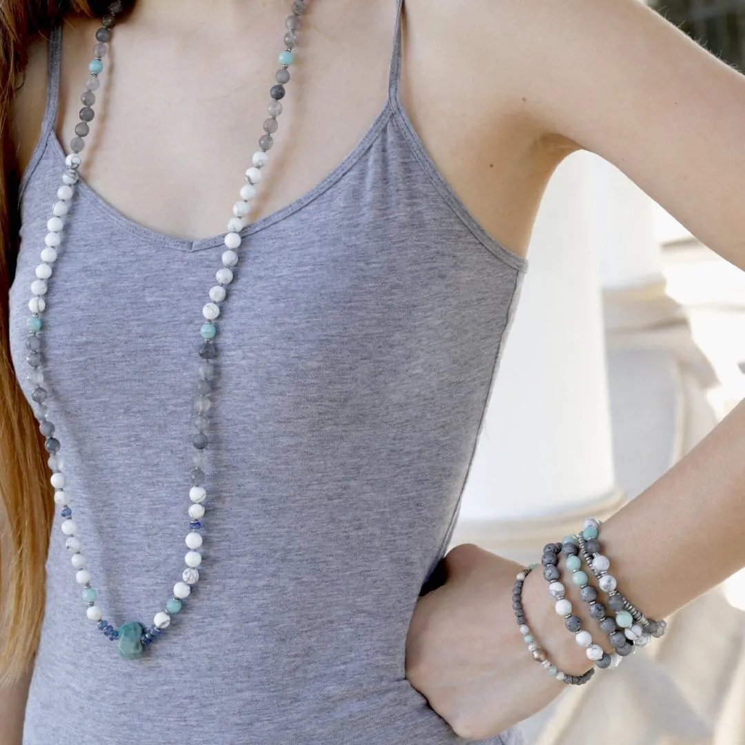 Renewal, Howlite and Amazonite 27 Bead Wrap Mala Bracelet