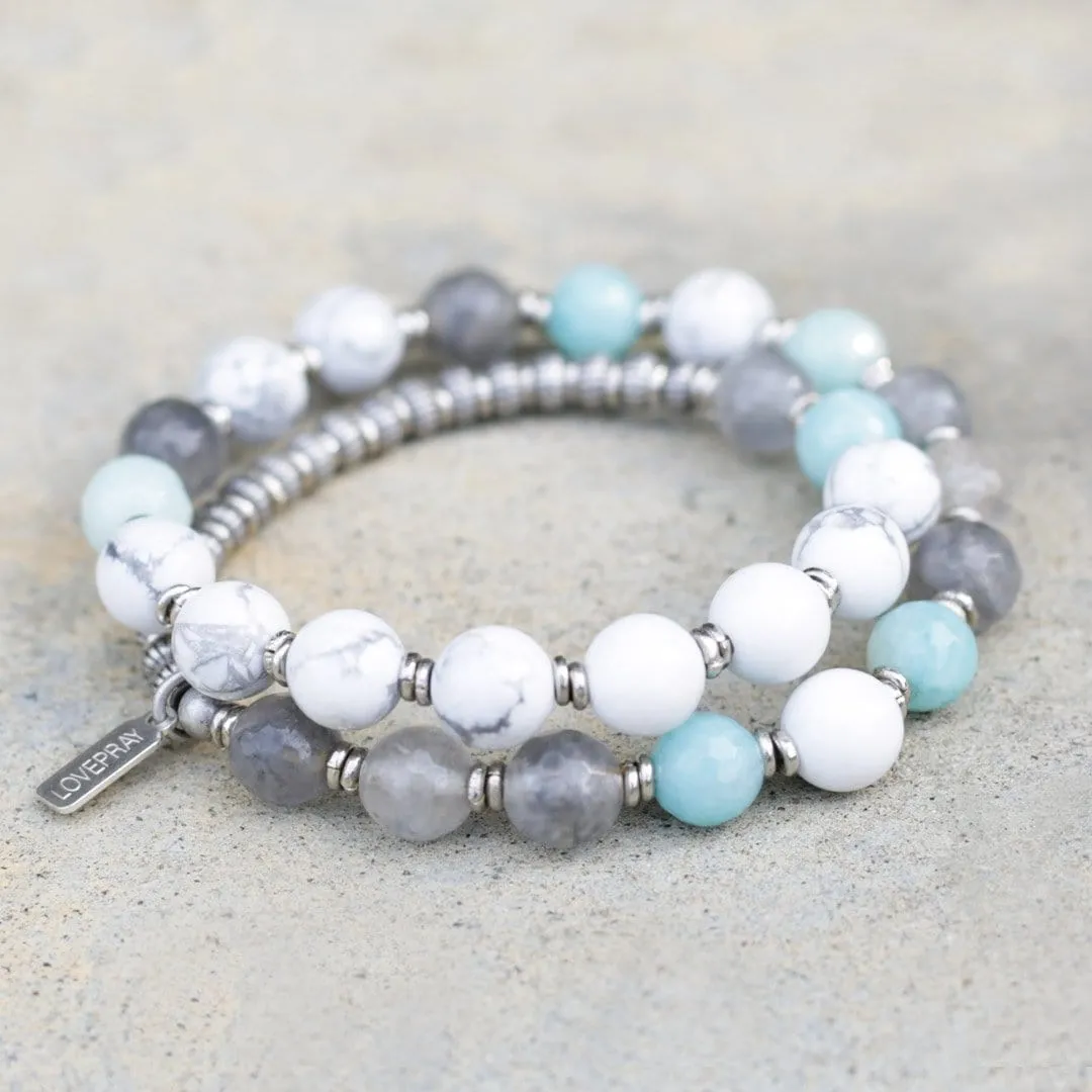 Renewal, Howlite and Amazonite 27 Bead Wrap Mala Bracelet