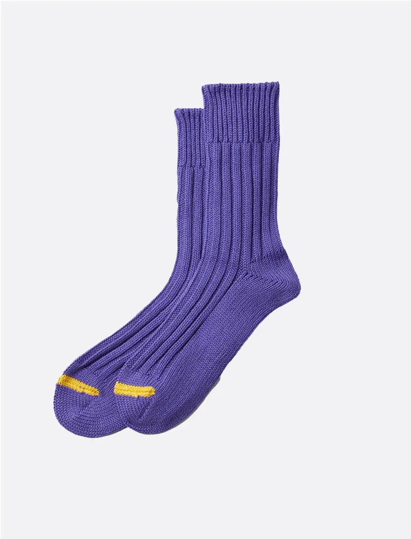 Rototo Chunky Ribbed Crew Socks Purple / Yellow