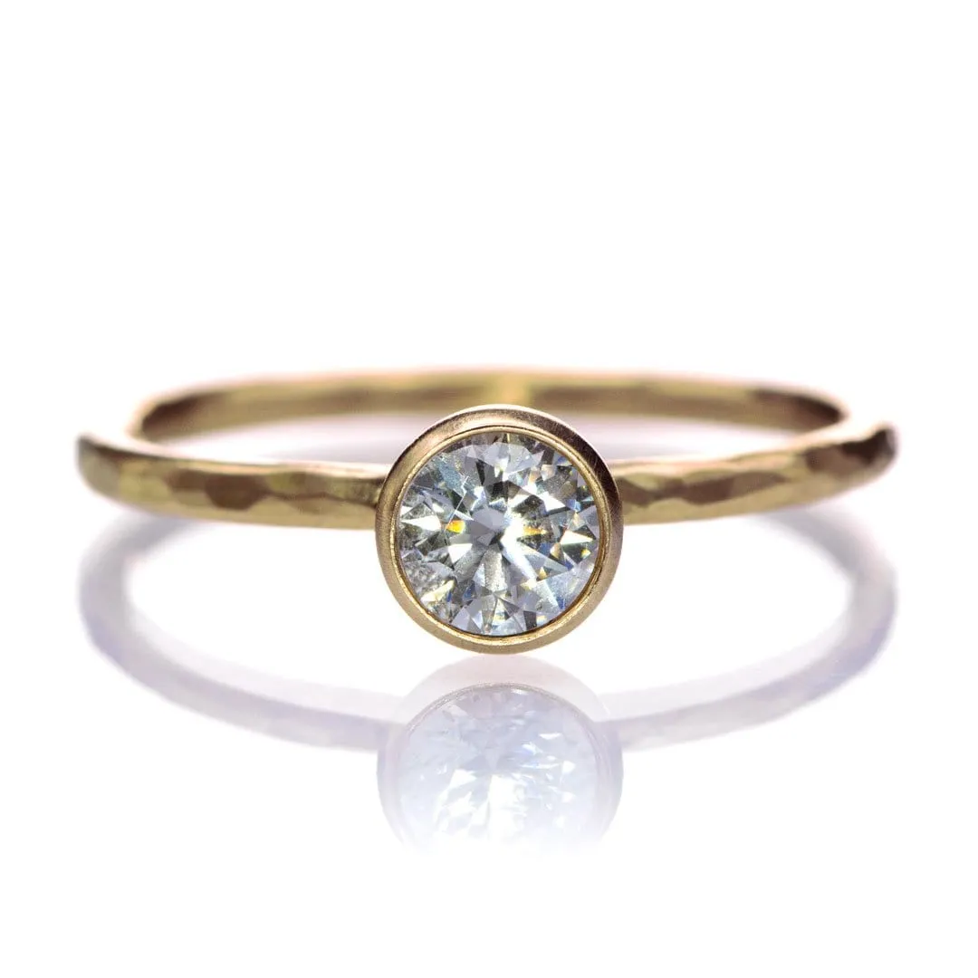 Round Moissanite or Lab Diamond Martini Bezel Skinny Stacking Solitaire Ring