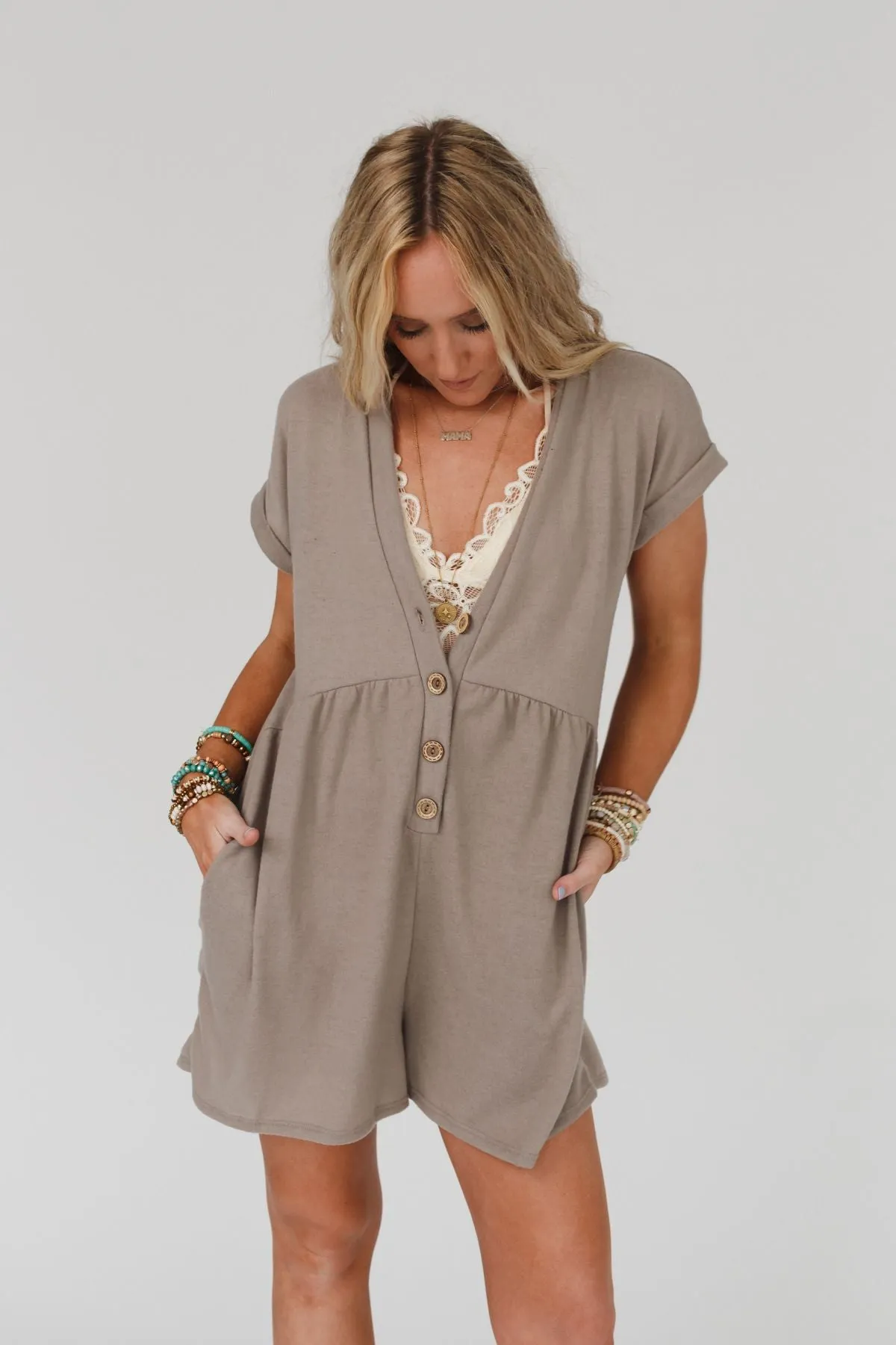 Sage and Wildflowers Romper - Khaki