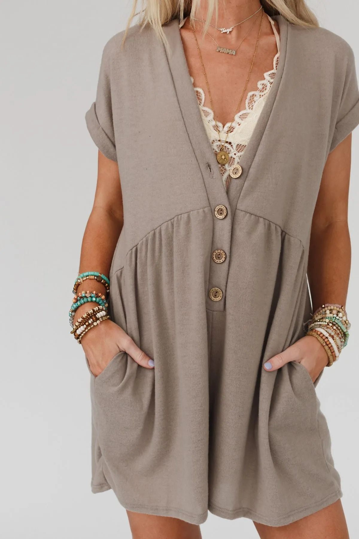 Sage and Wildflowers Romper - Khaki