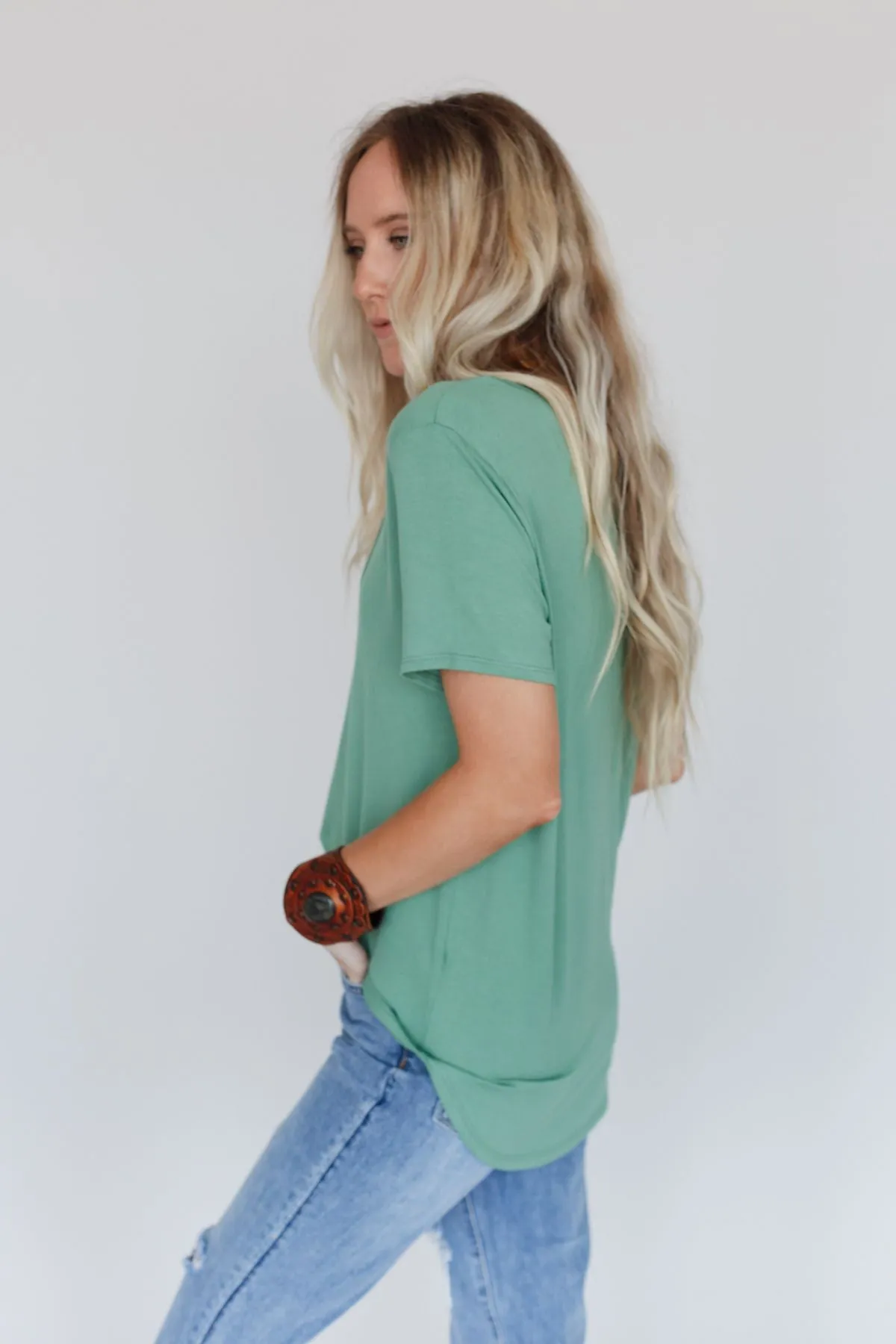 Scoop Neck Bralette Tee - Sage