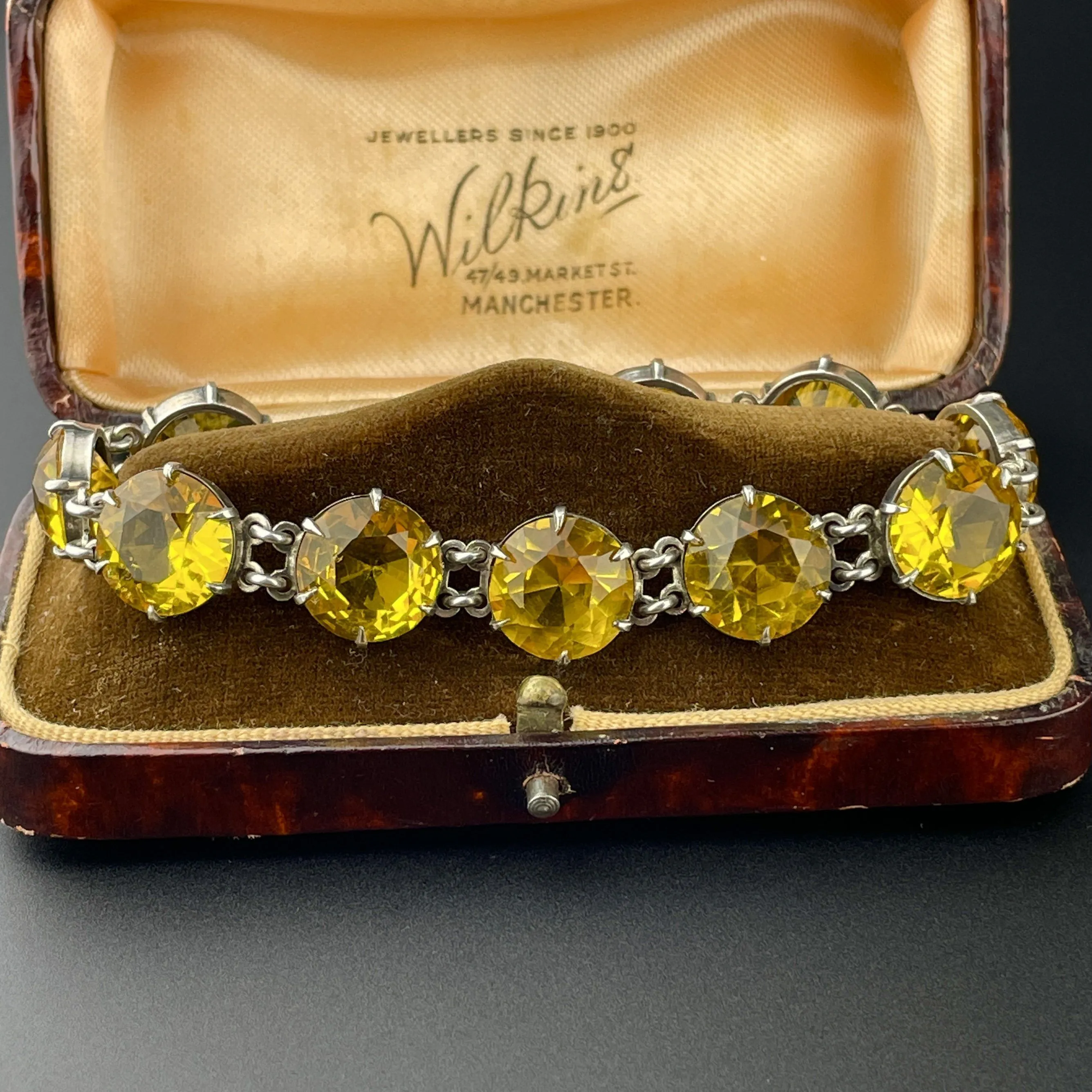 Silver Art Deco Citrine Crystal Bracelet