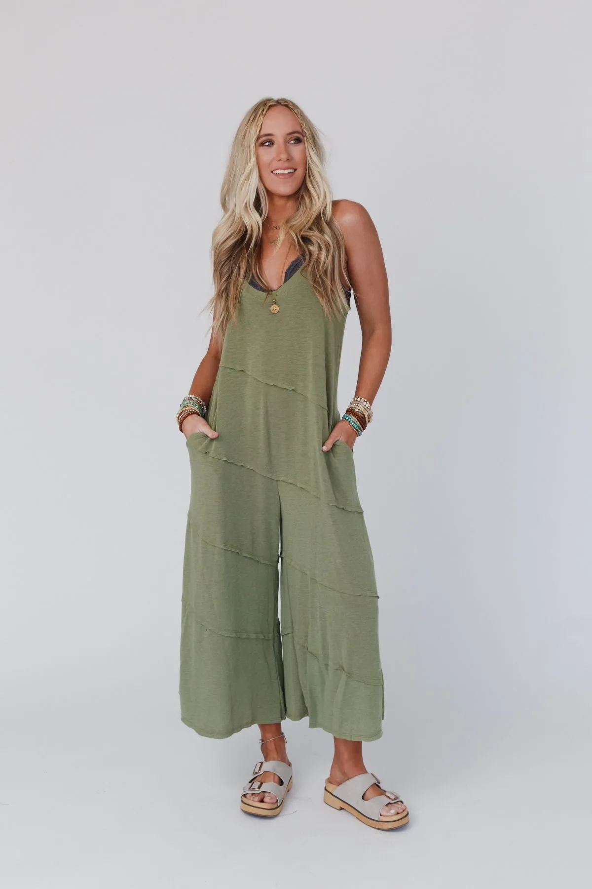 Slant My Way Jumpsuit - Olive