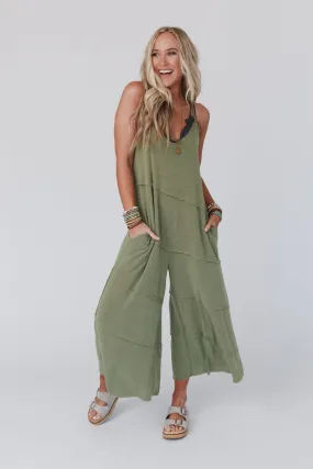 Slant My Way Jumpsuit - Olive