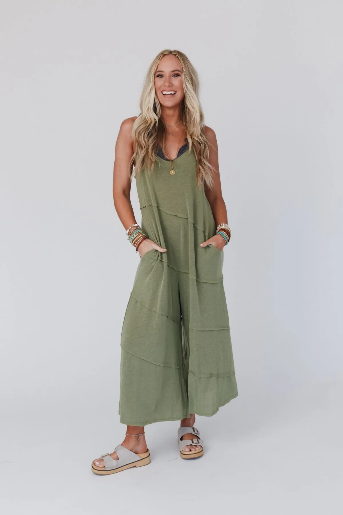 Slant My Way Jumpsuit - Olive