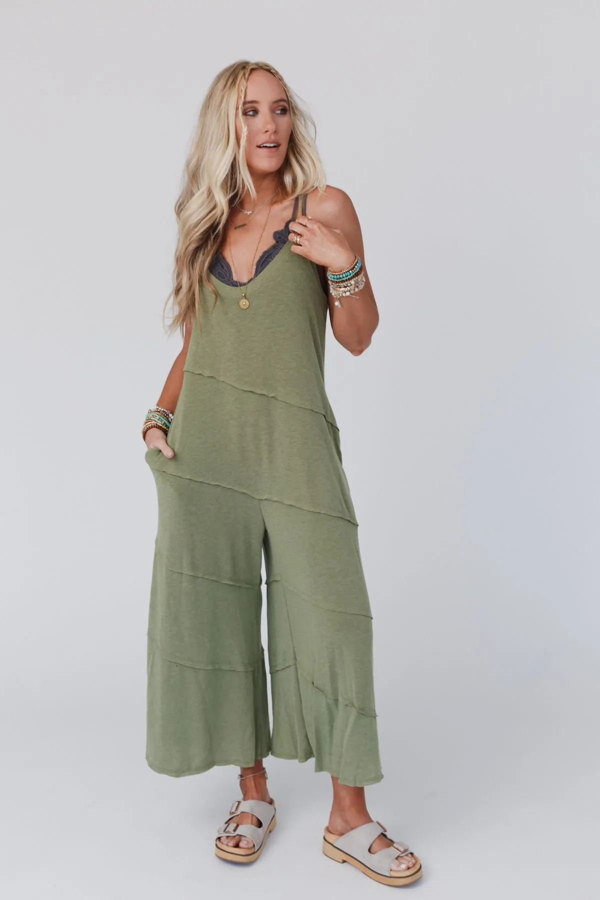 Slant My Way Jumpsuit - Olive