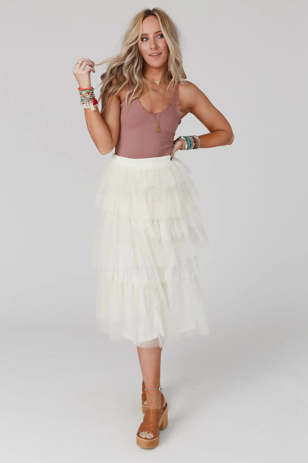 So Loved Tiered Lace Skirt - Ivory