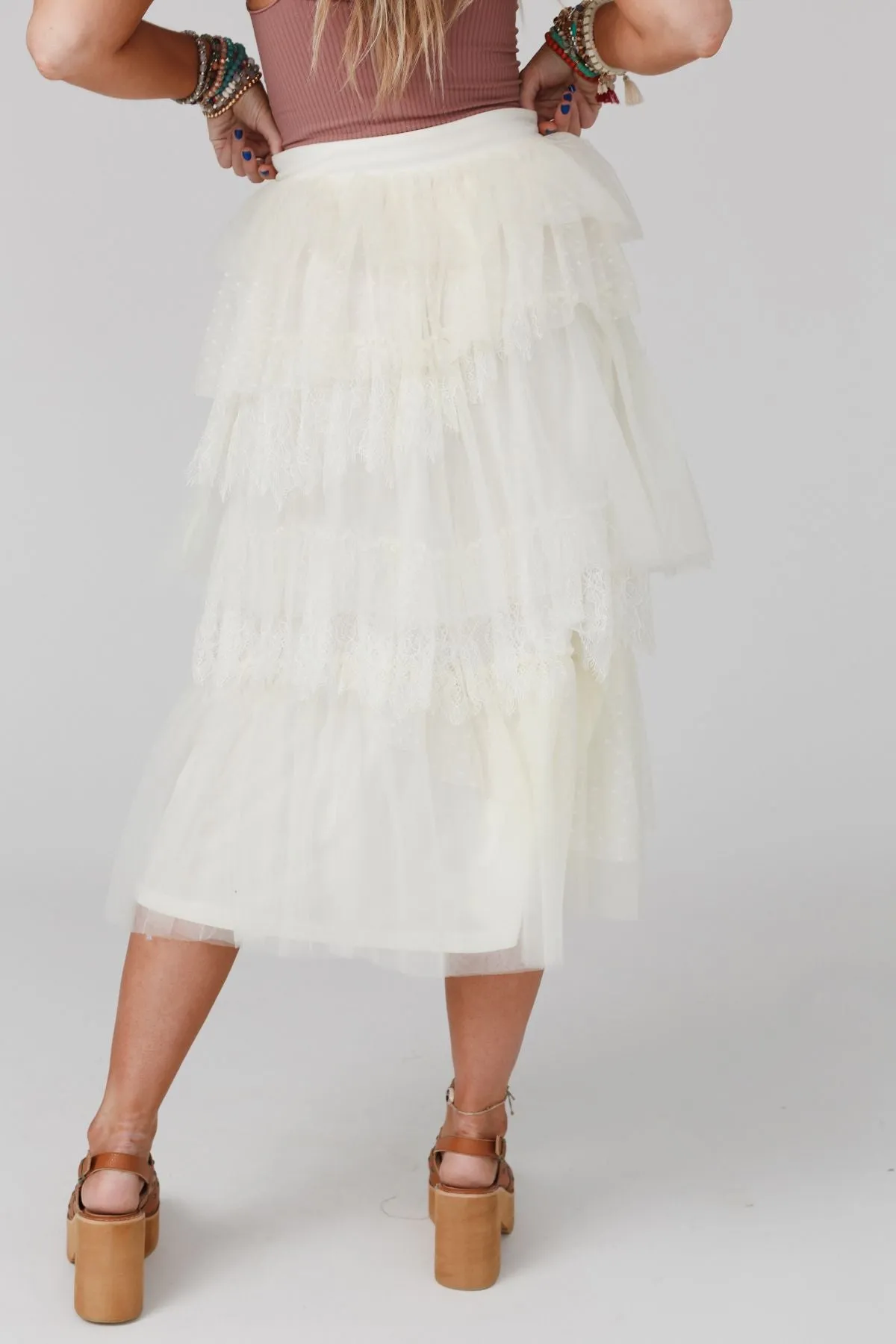 So Loved Tiered Lace Skirt - Ivory