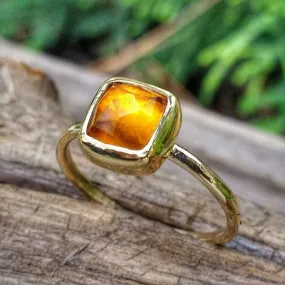 Solid Gold Citrine Stacking Ring with Rose Cut Citrine Gemstone, November Birthstone Ring, Yellow Gemstone Jewelry, also in Sterling Silver