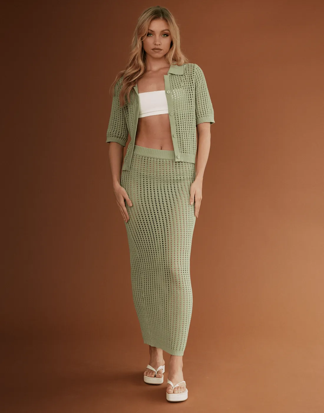 Spring Fresh Maxi Skirt (Muted Lime)