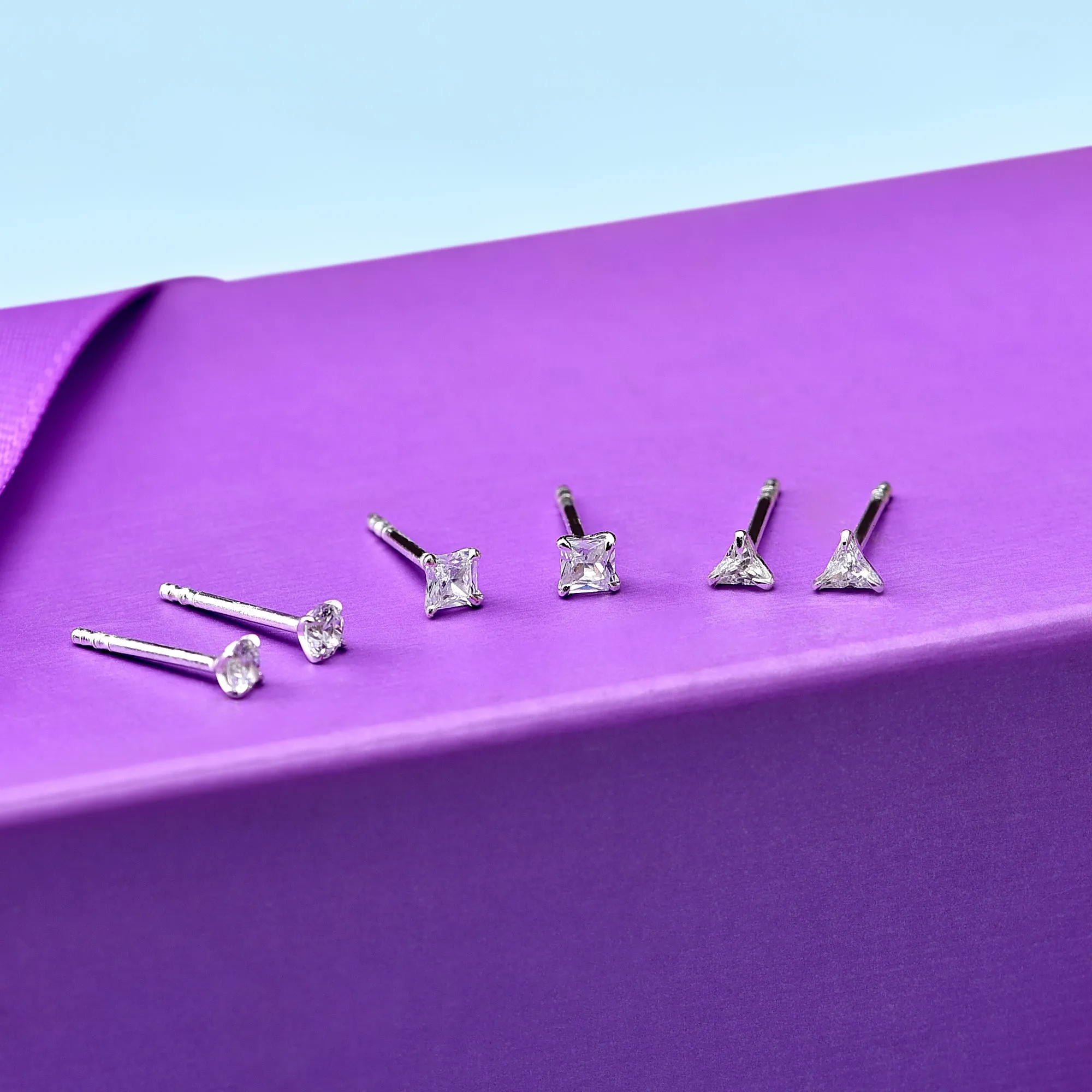 Sterling Silver Crystal Shape Stud Set