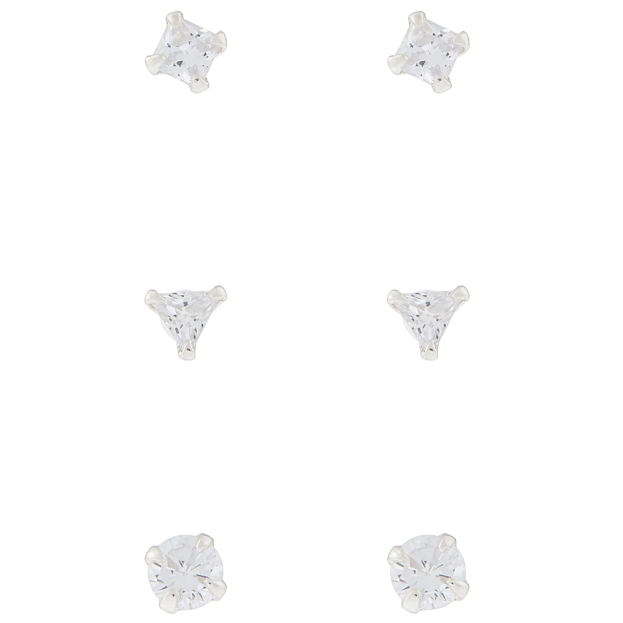 Sterling Silver Crystal Shape Stud Set