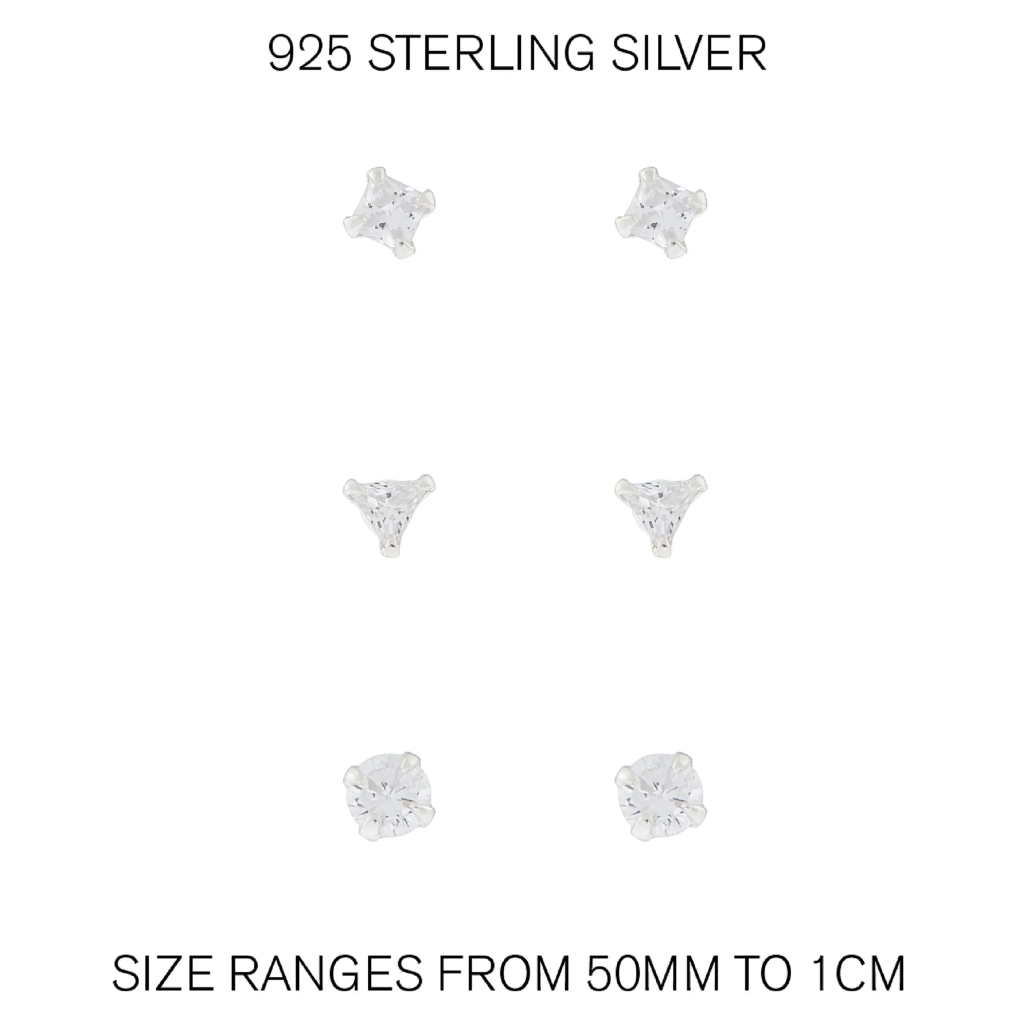 Sterling Silver Crystal Shape Stud Set