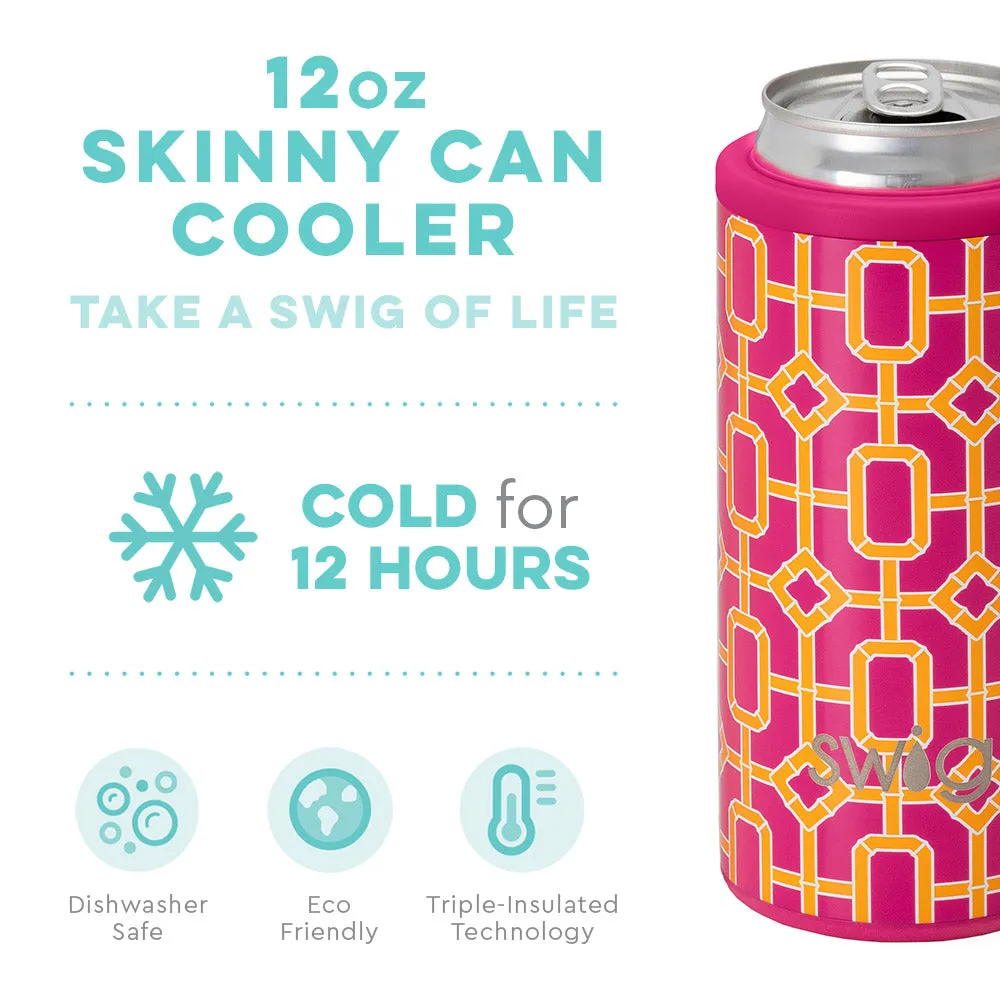 SWIG {PINK BAMBOO} Skinny Insulated Stainless Steel Can Cooler (12 oz.)