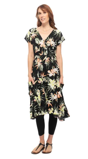 Swing Dress - black tropical - rayon