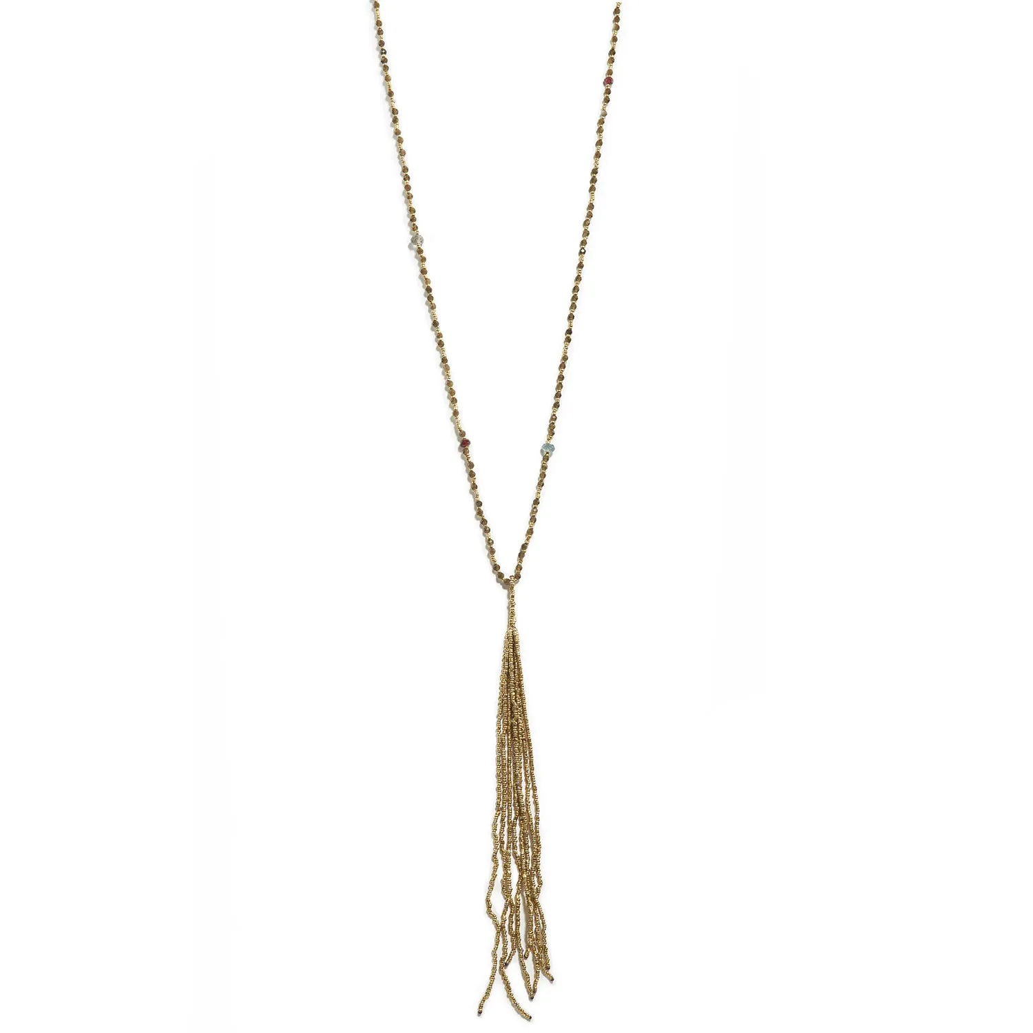 Tassel Necklace with Quartz, Aquamarine & Garnet