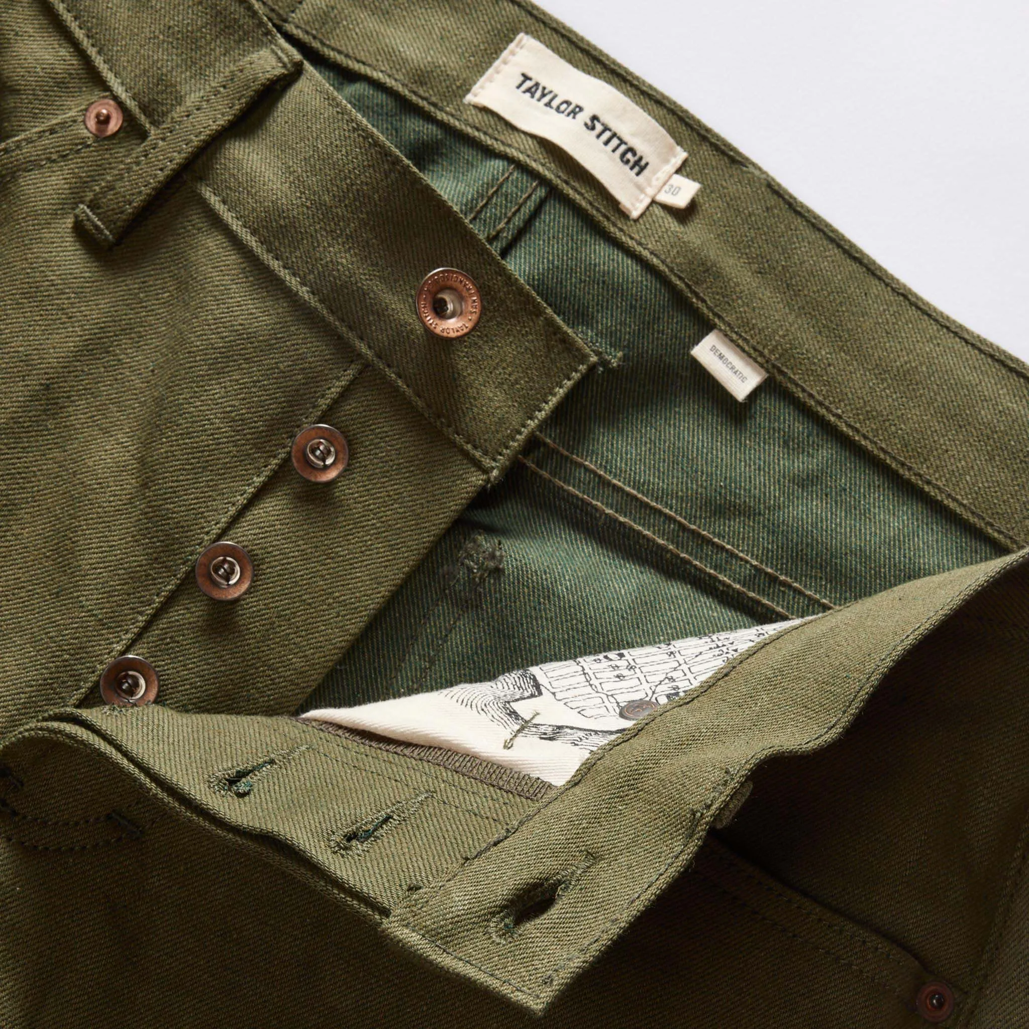 The Democratic Jean in Olive Nihon Menpu Selvage