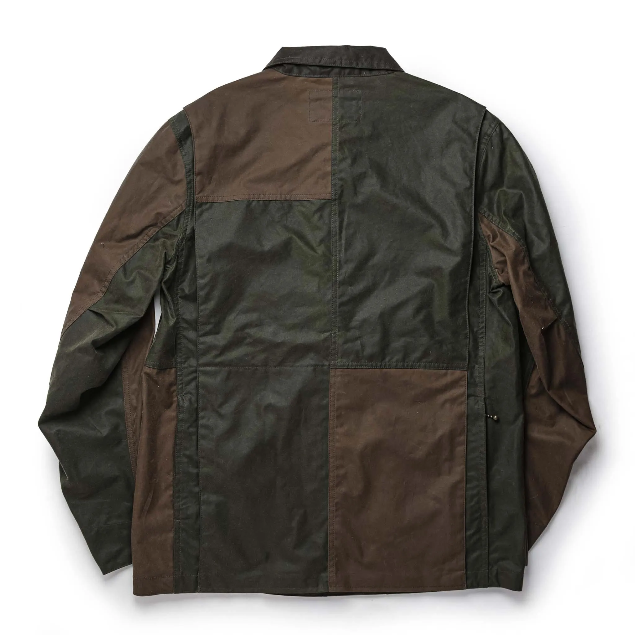 The Task Jacket in Waxed Khaki and Olive Patchwork