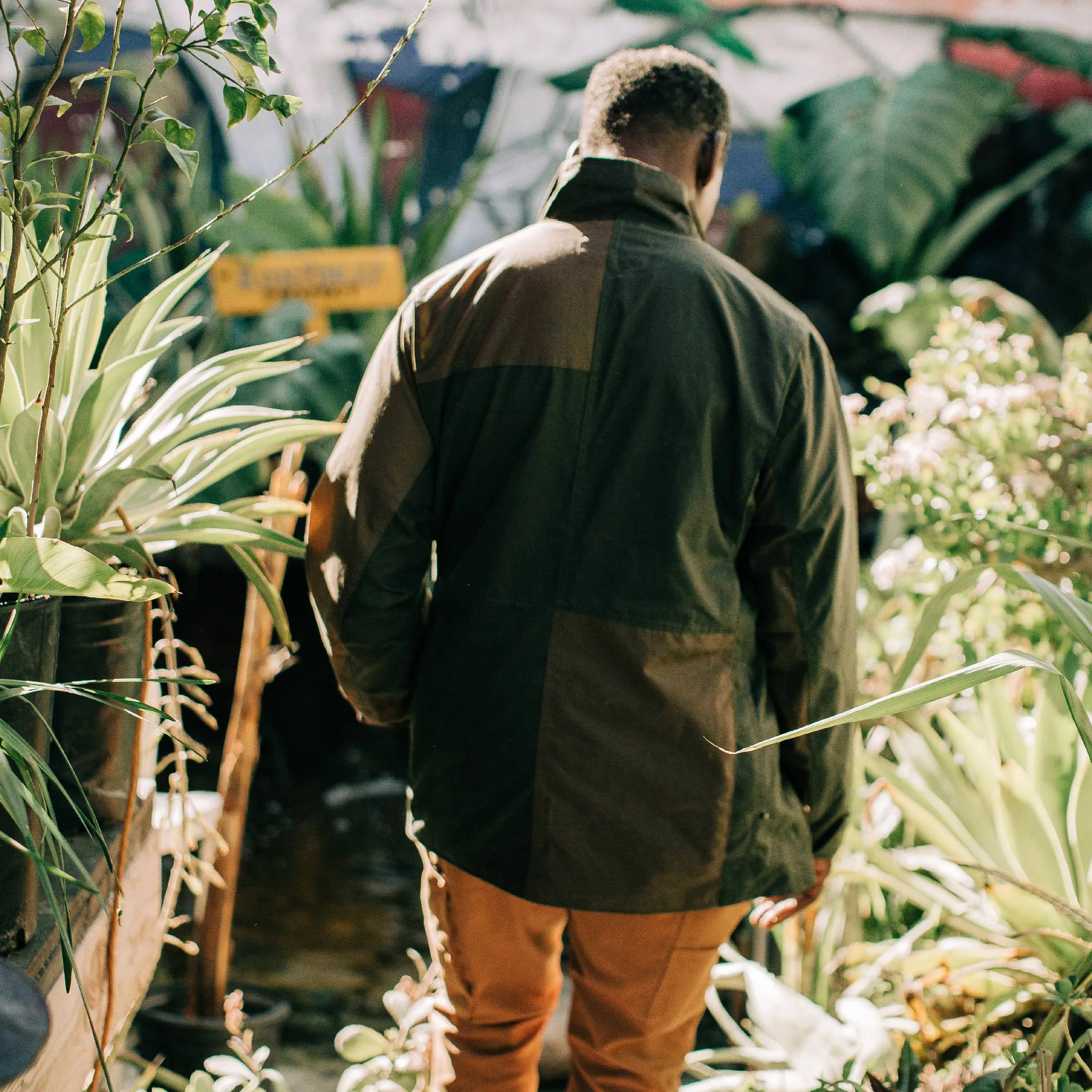 The Task Jacket in Waxed Khaki and Olive Patchwork