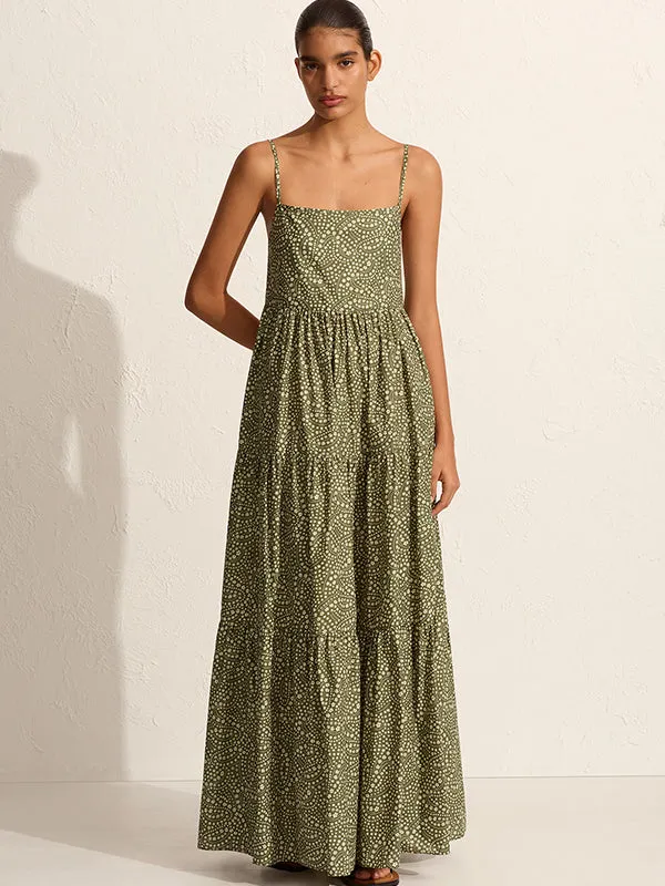 Tiered Low Back Sundress in Jasmine Olive