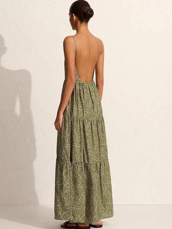 Tiered Low Back Sundress in Jasmine Olive