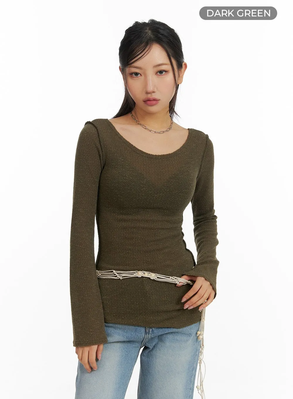 U-Neck Stitch Detail Long Sleeve CM411