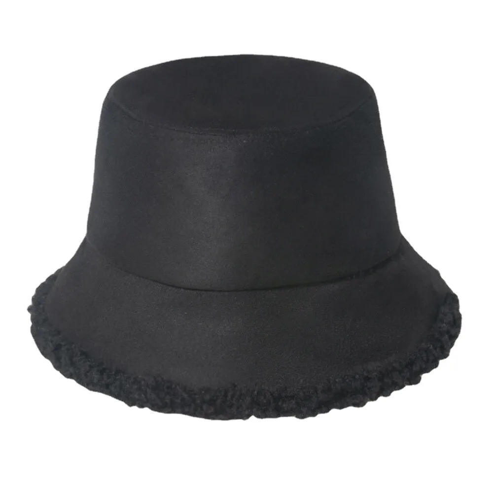 Unisex Lamb Hair Suede Plus Thicken Warm Windproof Soft All-match Bucket Hat