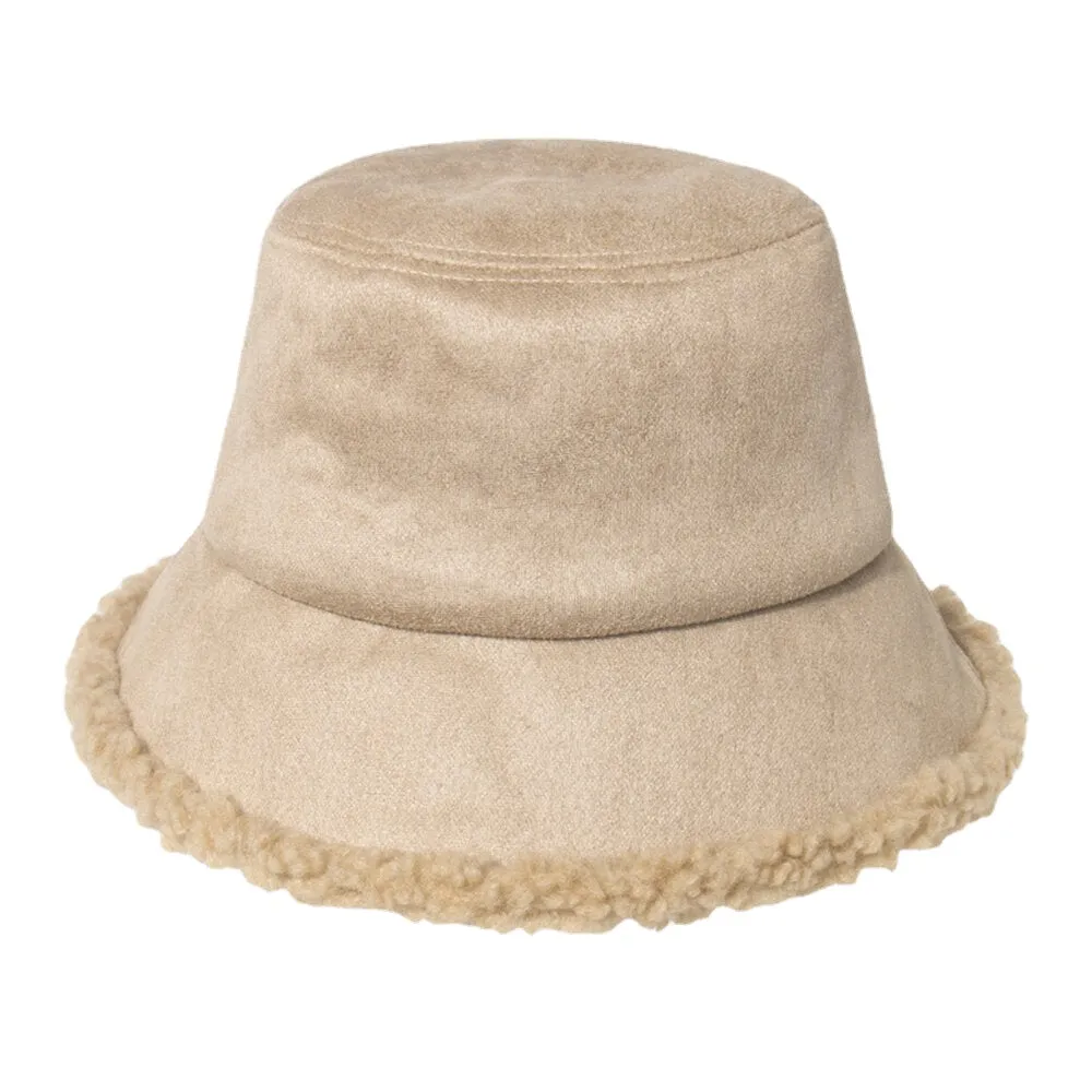 Unisex Lamb Hair Suede Plus Thicken Warm Windproof Soft All-match Bucket Hat