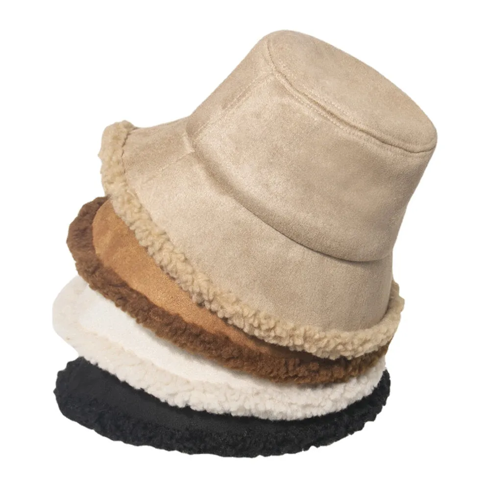 Unisex Lamb Hair Suede Plus Thicken Warm Windproof Soft All-match Bucket Hat