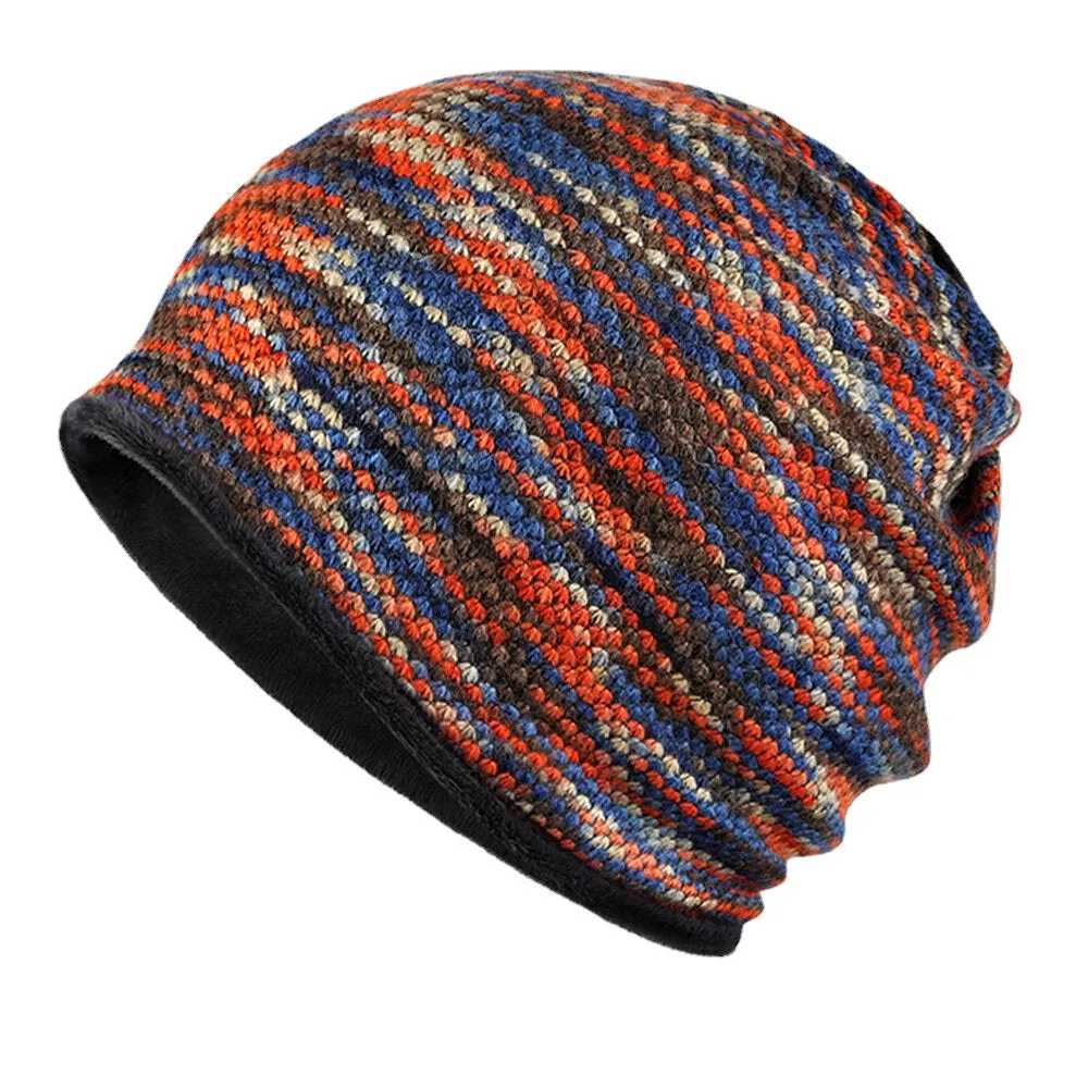 Unisex Plus Velvet Warm Thick Outdoor Mixed Color Casual Personality Brimless Beanie