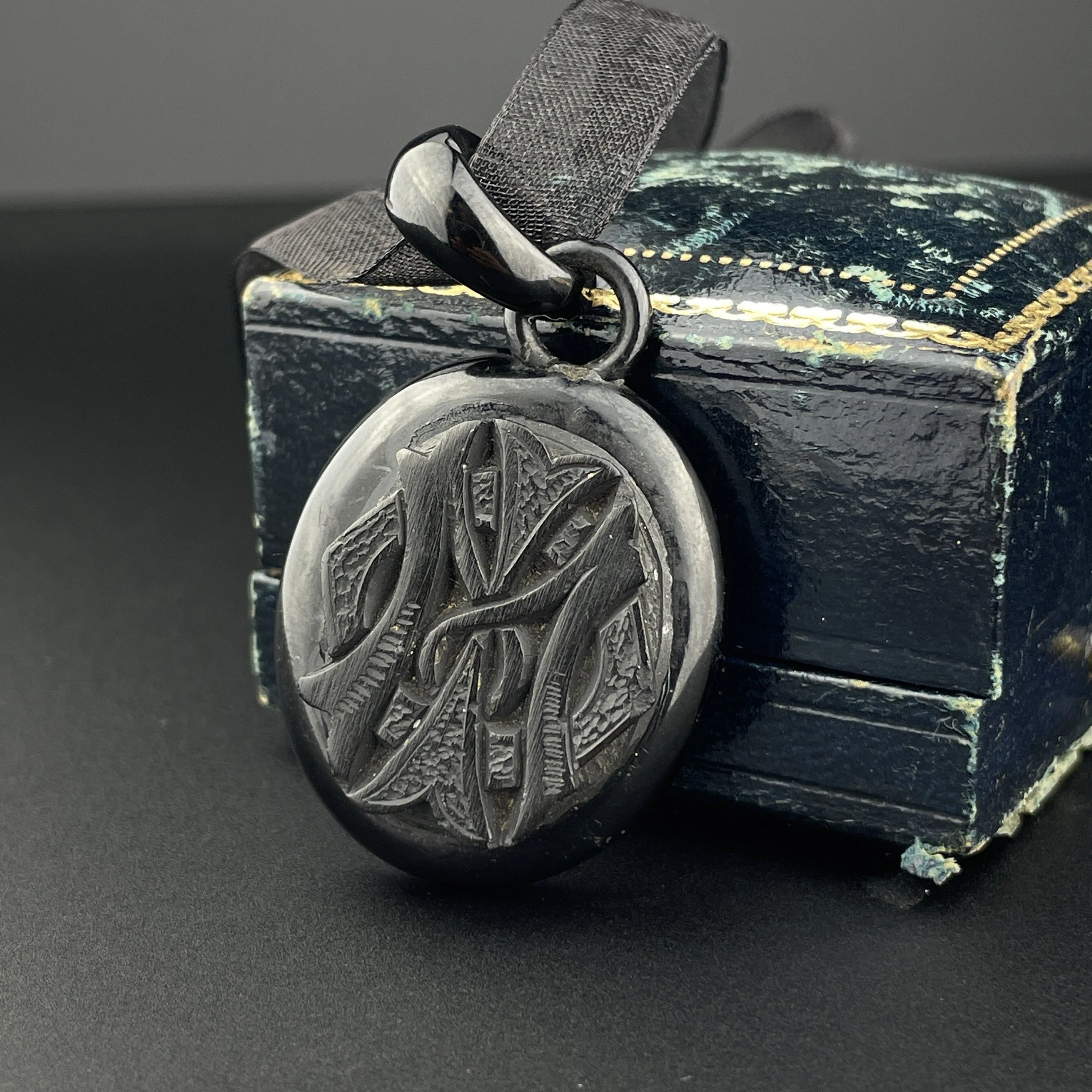 Victorian Mourning Carved Whitby Jet Pendant